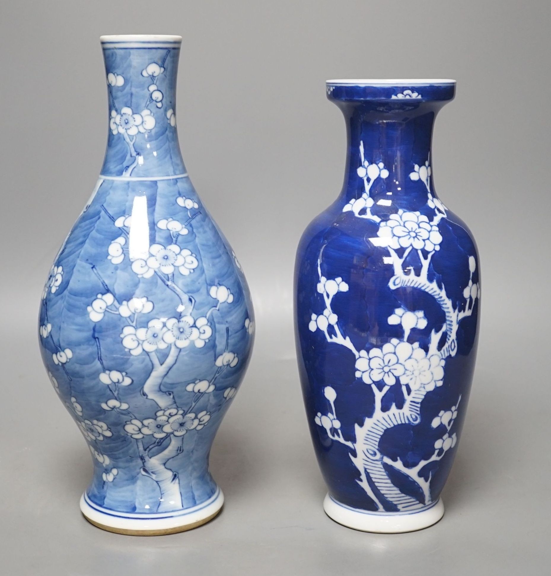 Two Chinese blue and white prunus vases, tallest 28cms high.